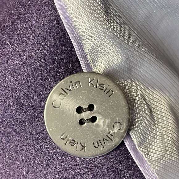 Calvin Klein Career Feminine WOOL Blend Coat Size 14 Purple Plum Pleated Long - Picture 15 of 16